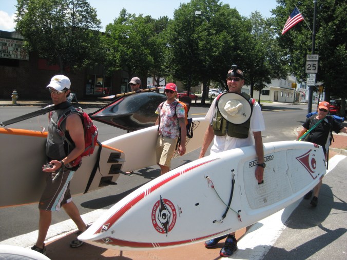 Portaging through downtown Westbrook. Click to enlarge.